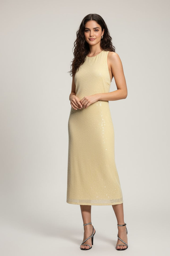 Yellow Halter Neck Sequin Dress