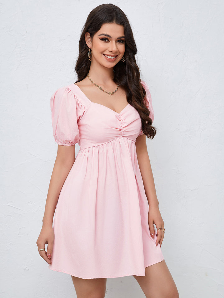 Pink Puff Sleeved Skater Dress