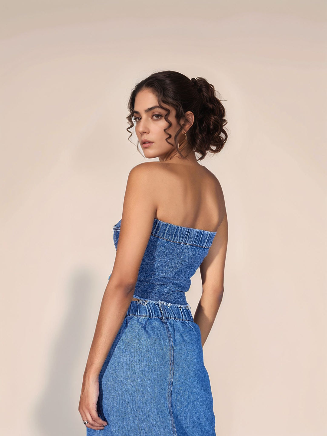 Blue Off Shoulder Front Buttoned Top