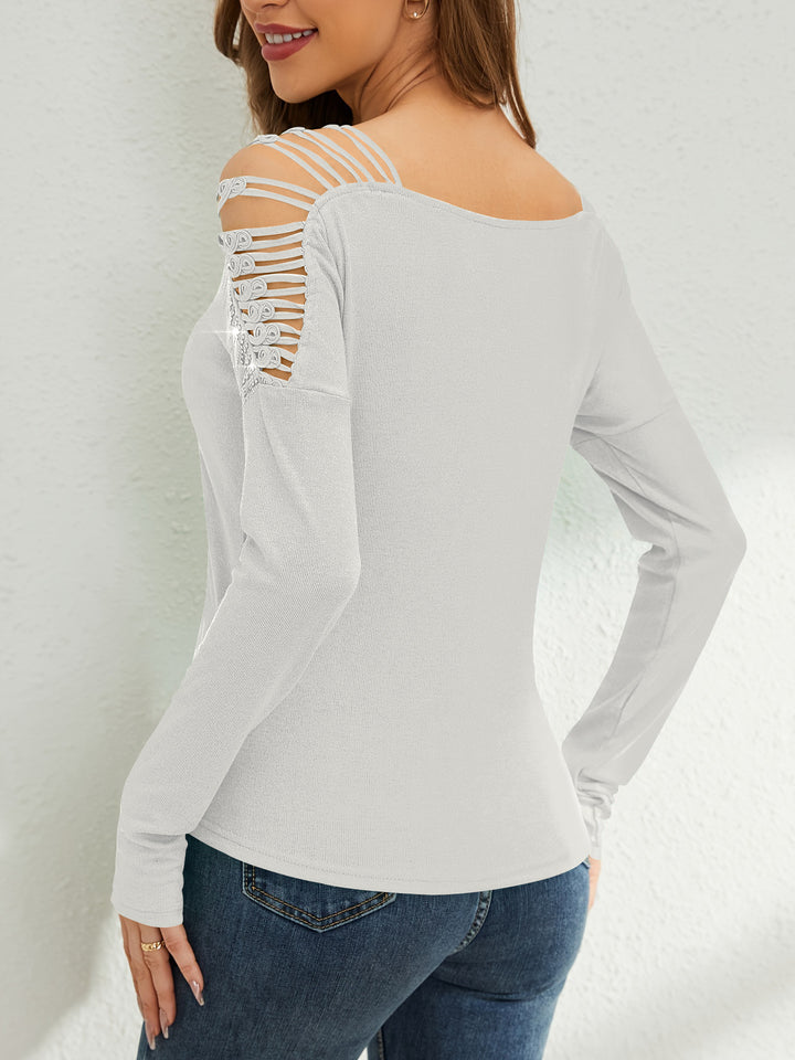 White Full Sleeve Shoulder Cut-Out Detail Top