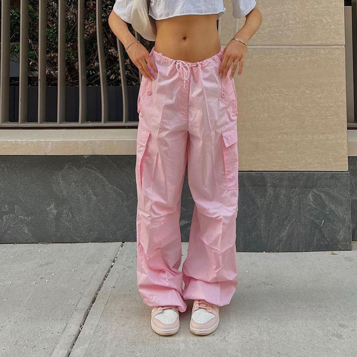 Pink Cargo Parachute Solid Pants