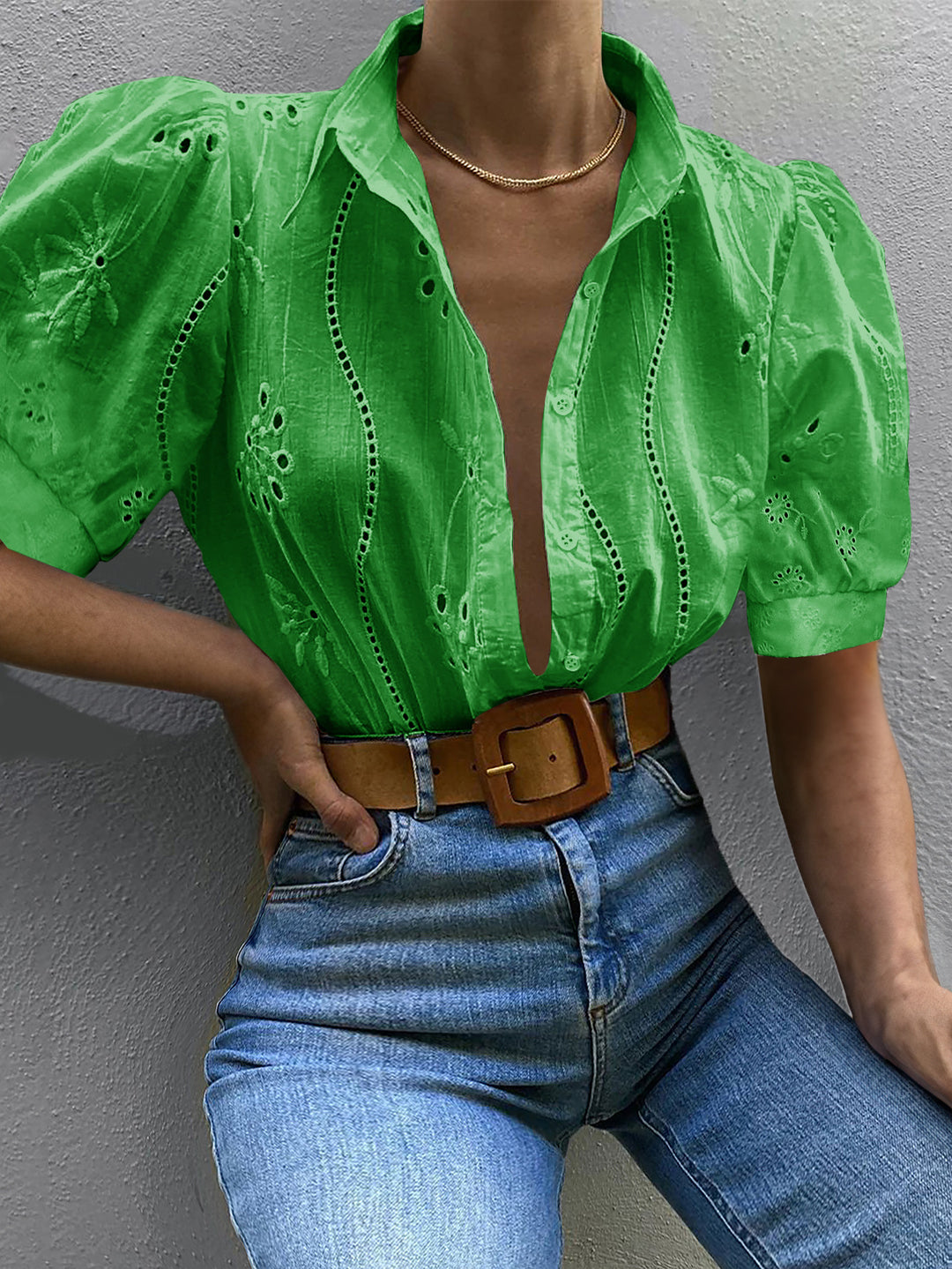 Green Puff Sleeved Schifley Shirt
