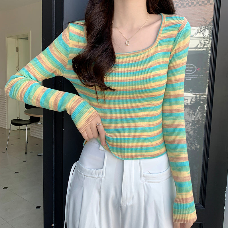 Green Striped Flat Knit Top