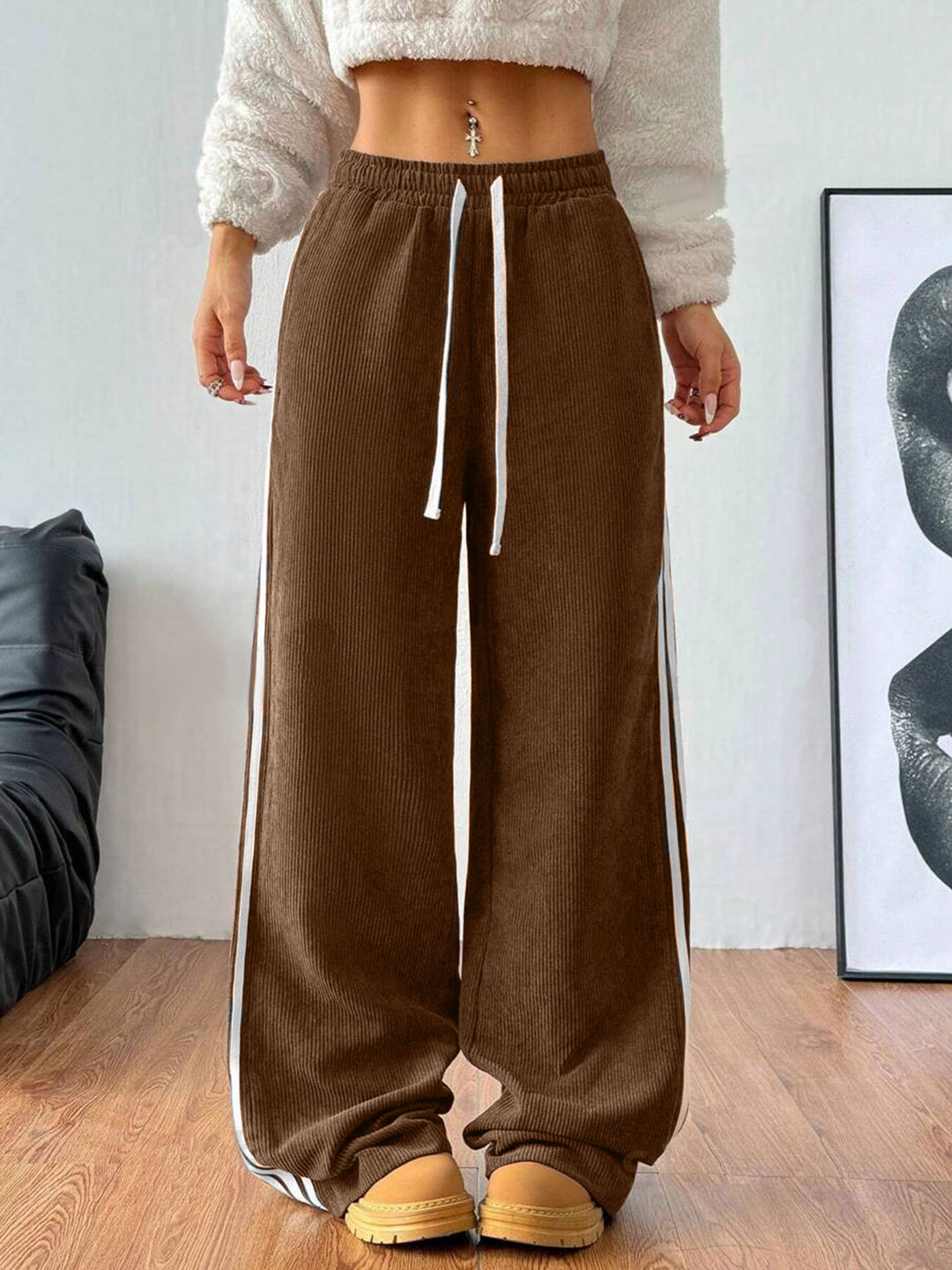 Brown Varsity Side Stripe Sweatpants