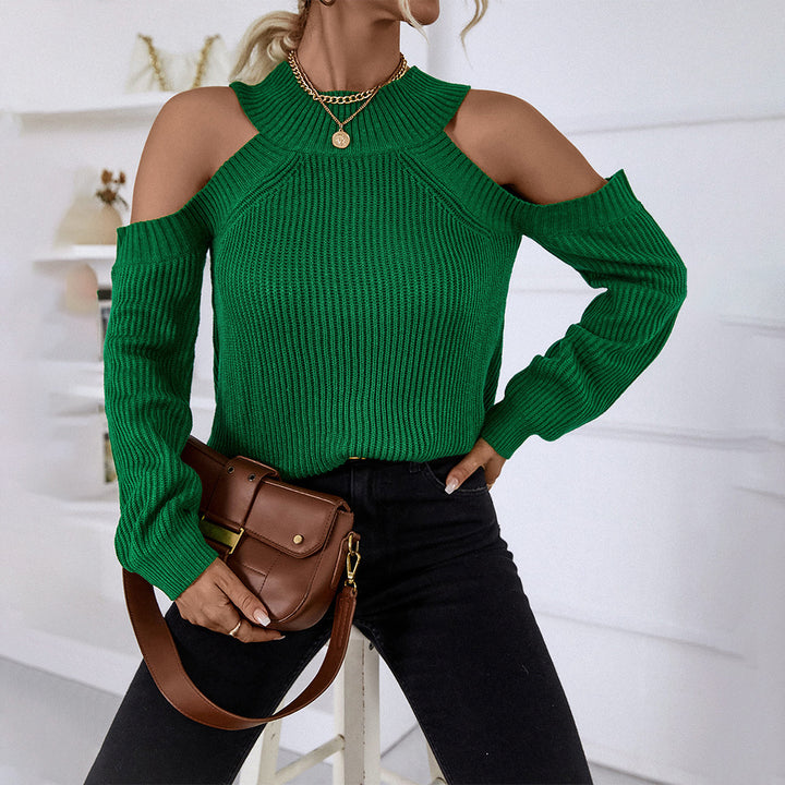 Green Cold Shoulder Turtle Neck Top