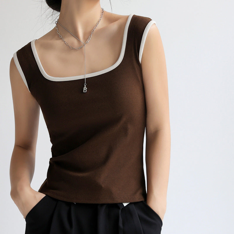 Brown Tank Top With Contrast Trim