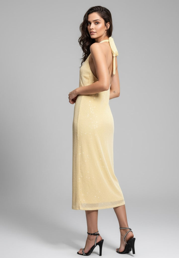 Yellow Halter Neck Sequin Dress