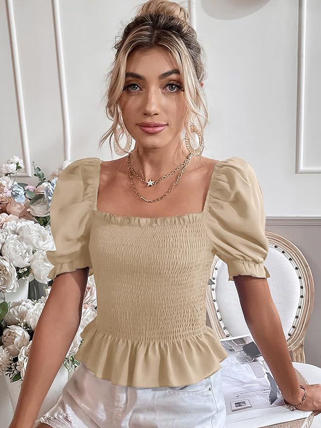 Khaki Half Sleeved Smocking Top
