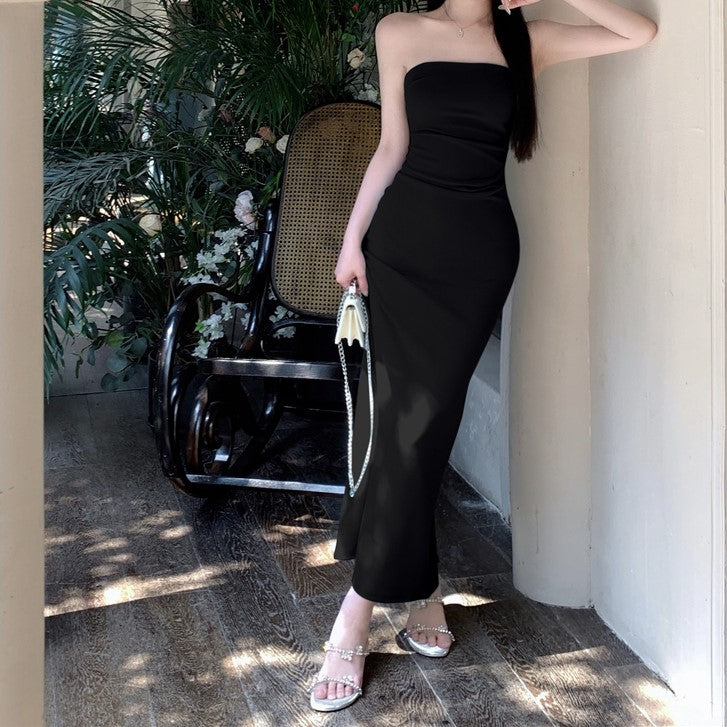 Black Solid Tube Maxi Dress