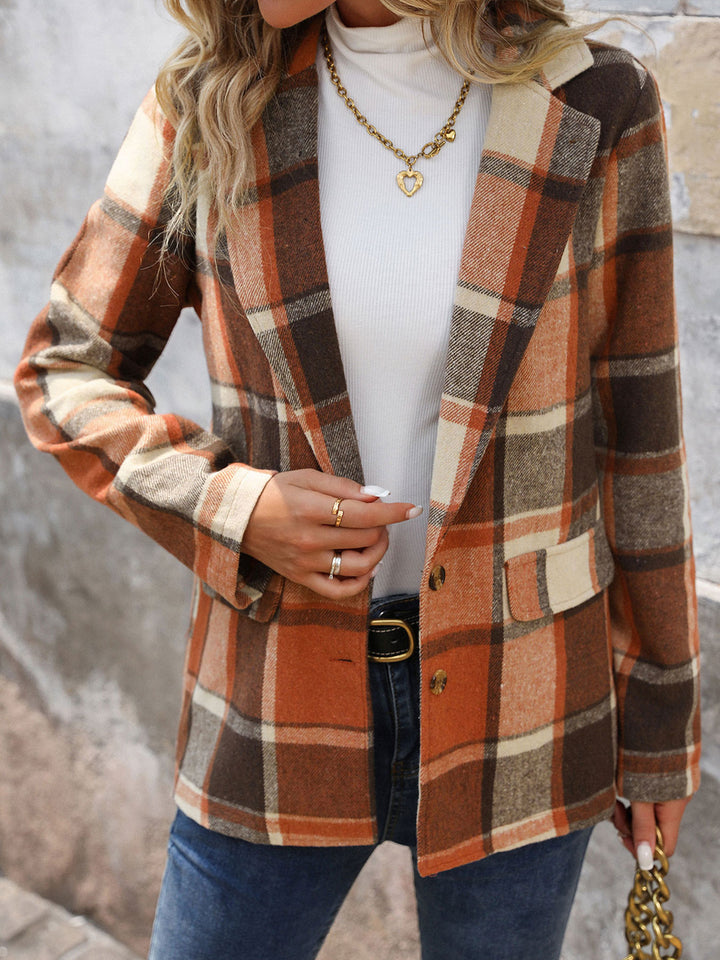 Orange Full Sleeve Plaid Coats
