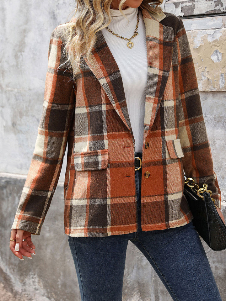 Orange Full Sleeve Plaid Coats
