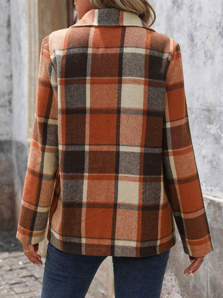 Orange Full Sleeve Plaid Coats