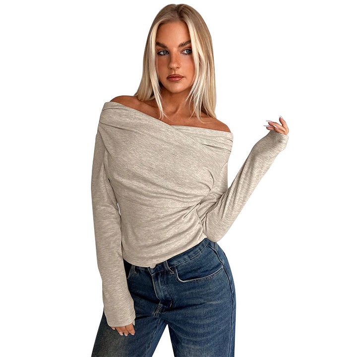 Cream Wrap Over Off-Shoulder Top