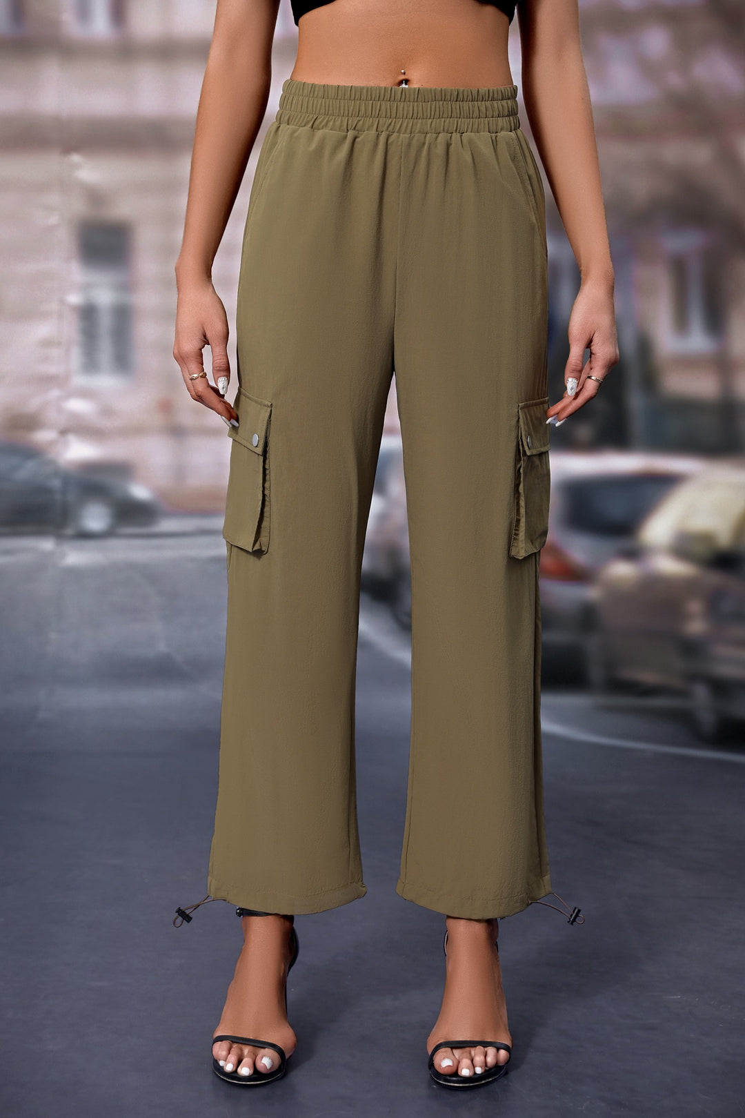 Olive Elasticated Parachute Cargo Sweatpants