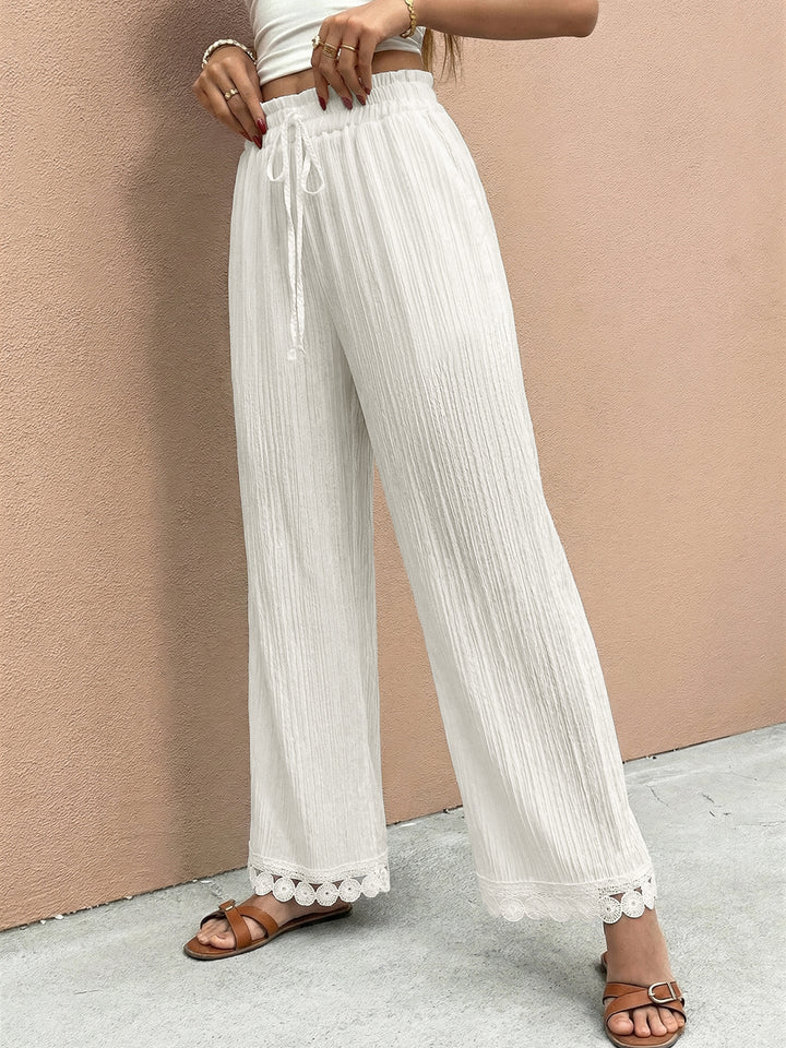 White Lace Hem Wide Leg Pant