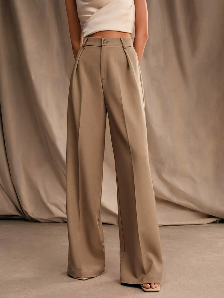 Beige High Waist Wide Leg Trouser