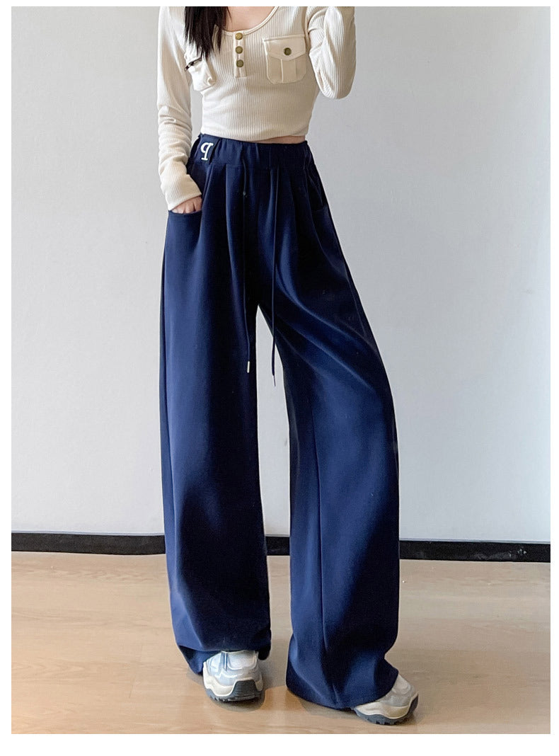 Navy Blue High Waist Drawstring Pant
