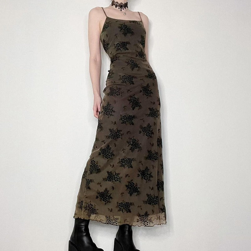 Green Printed Strappy Maxi Dress