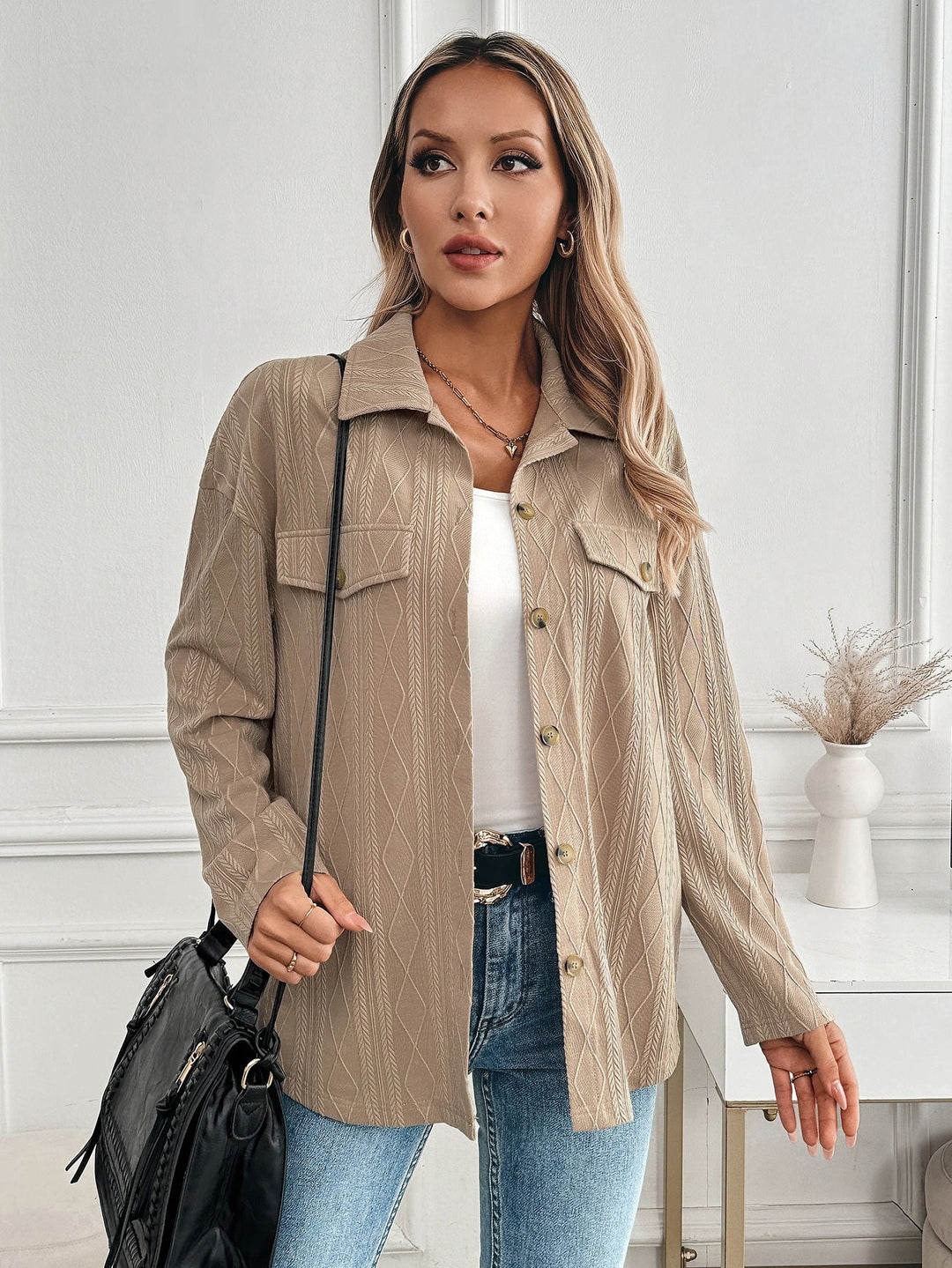 Brown Full Sleeve Collared Front Buttoned Shirt
