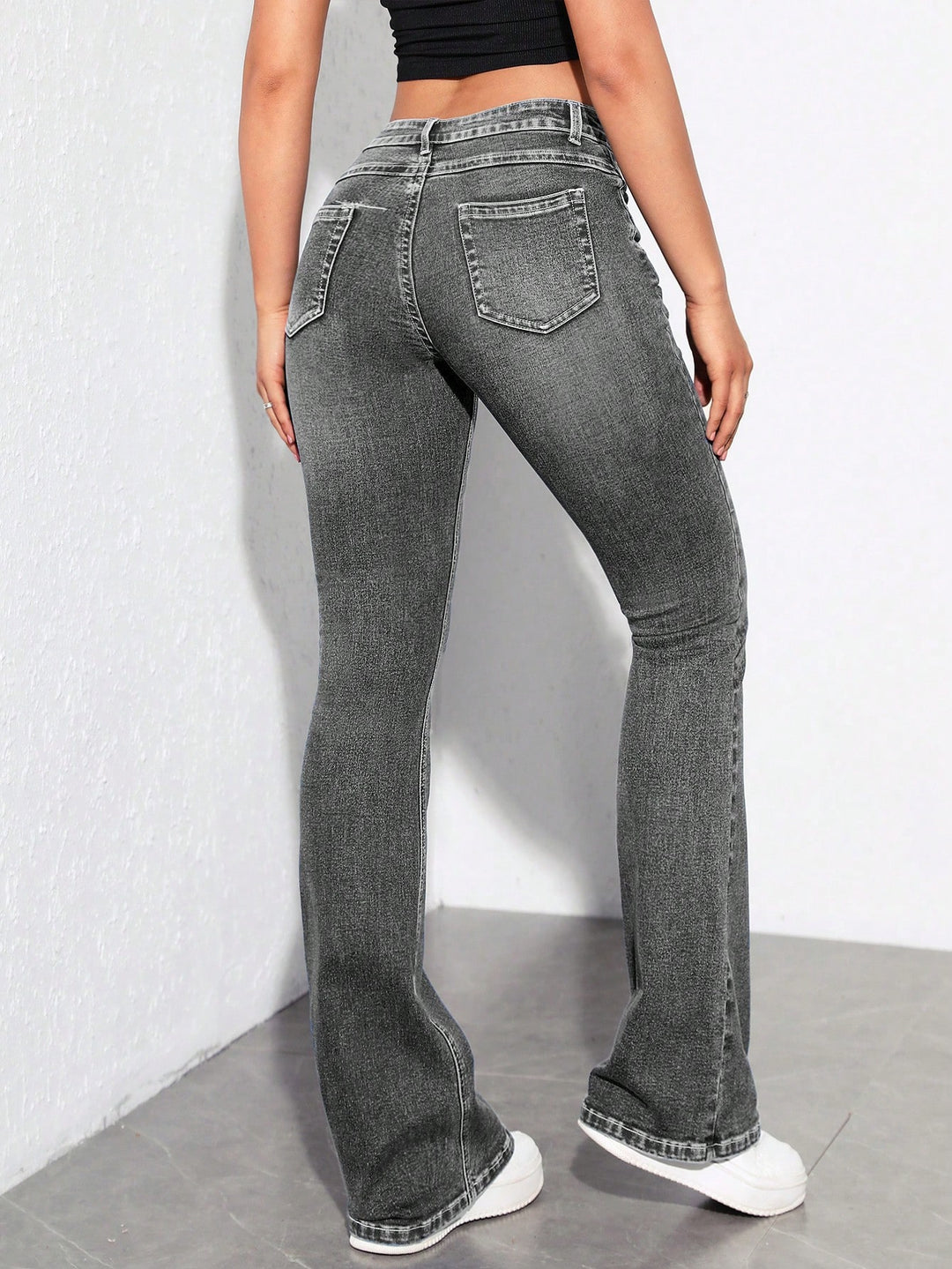 Grey Washed And Tinted Flared Denims