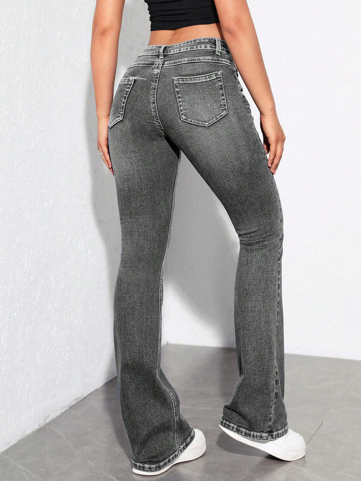 Grey Washed And Tinted Flared Denims