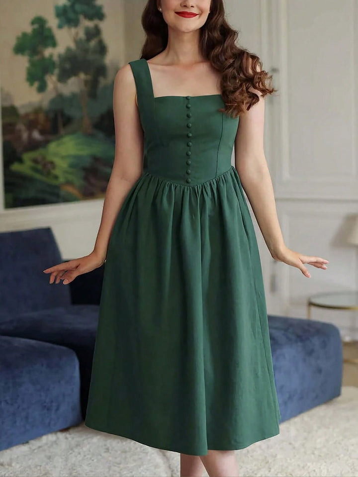 Green Shoulder Strap Corset Style Dress