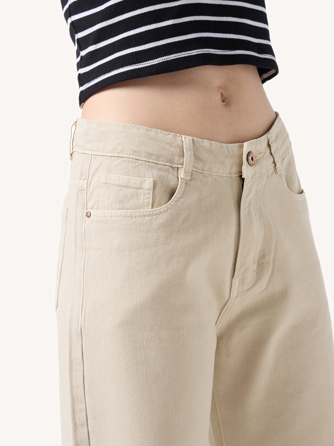 Beige Straight Fit Jeans