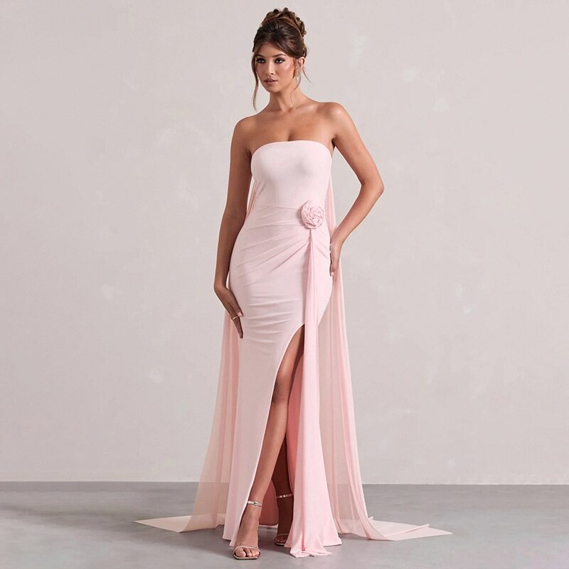 Pink Off Shoulder Corsage Detail Dress