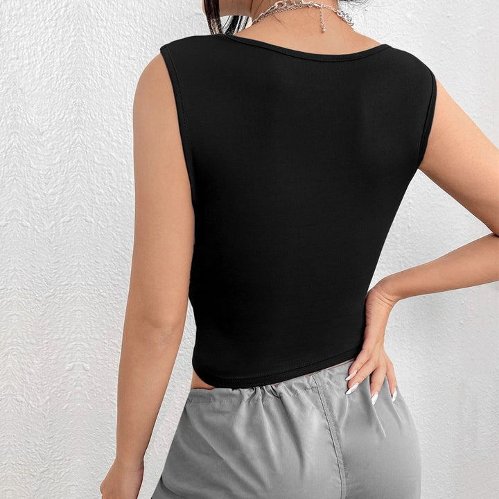 Black Wide Strap Fitted Top