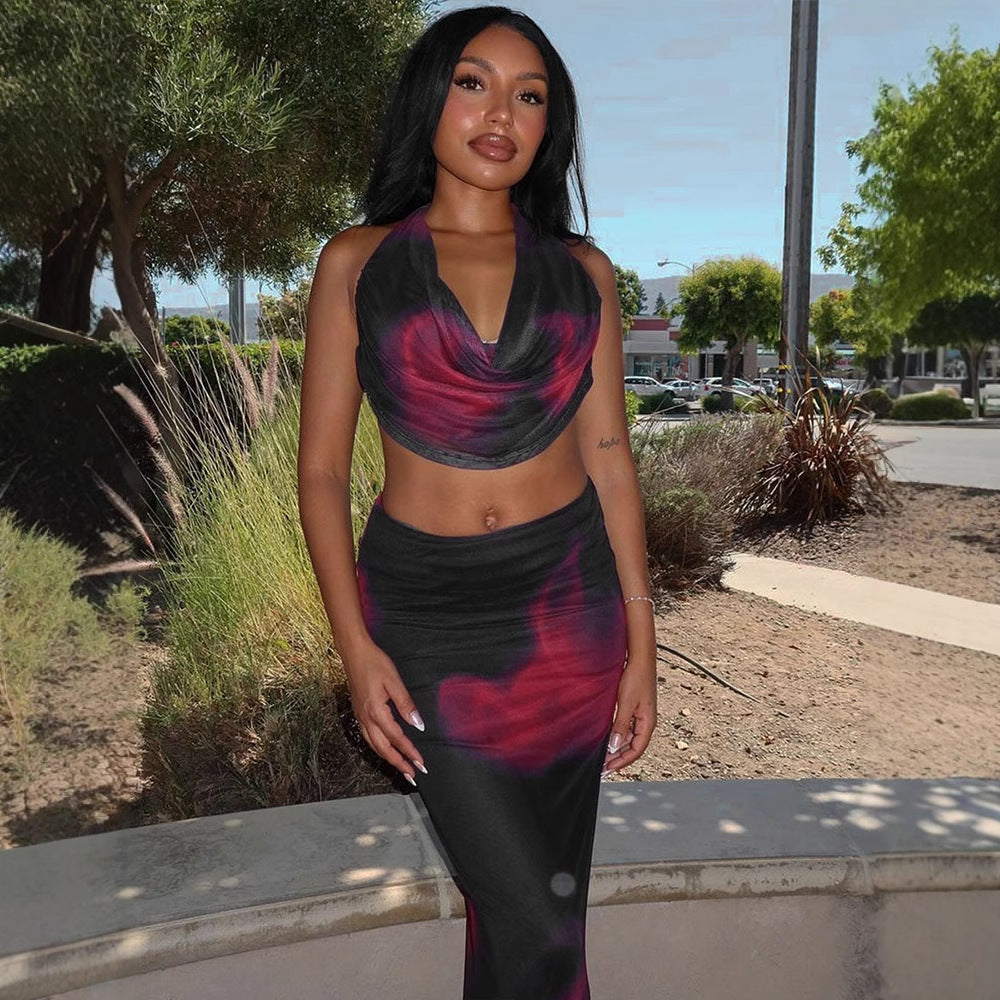 Black Cowl Neck Top And Skirt Co-Ord Set