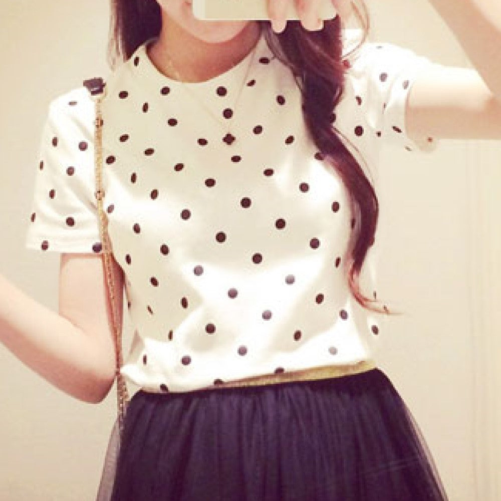 White Retro Polka Dot Top