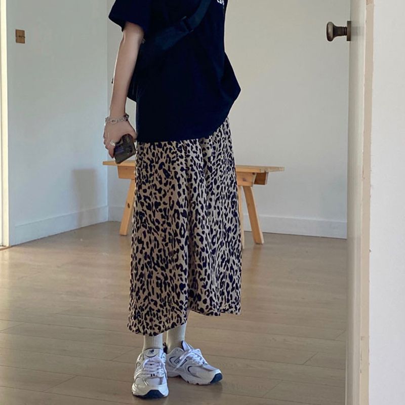 Beige Animal Print Flared Skirt