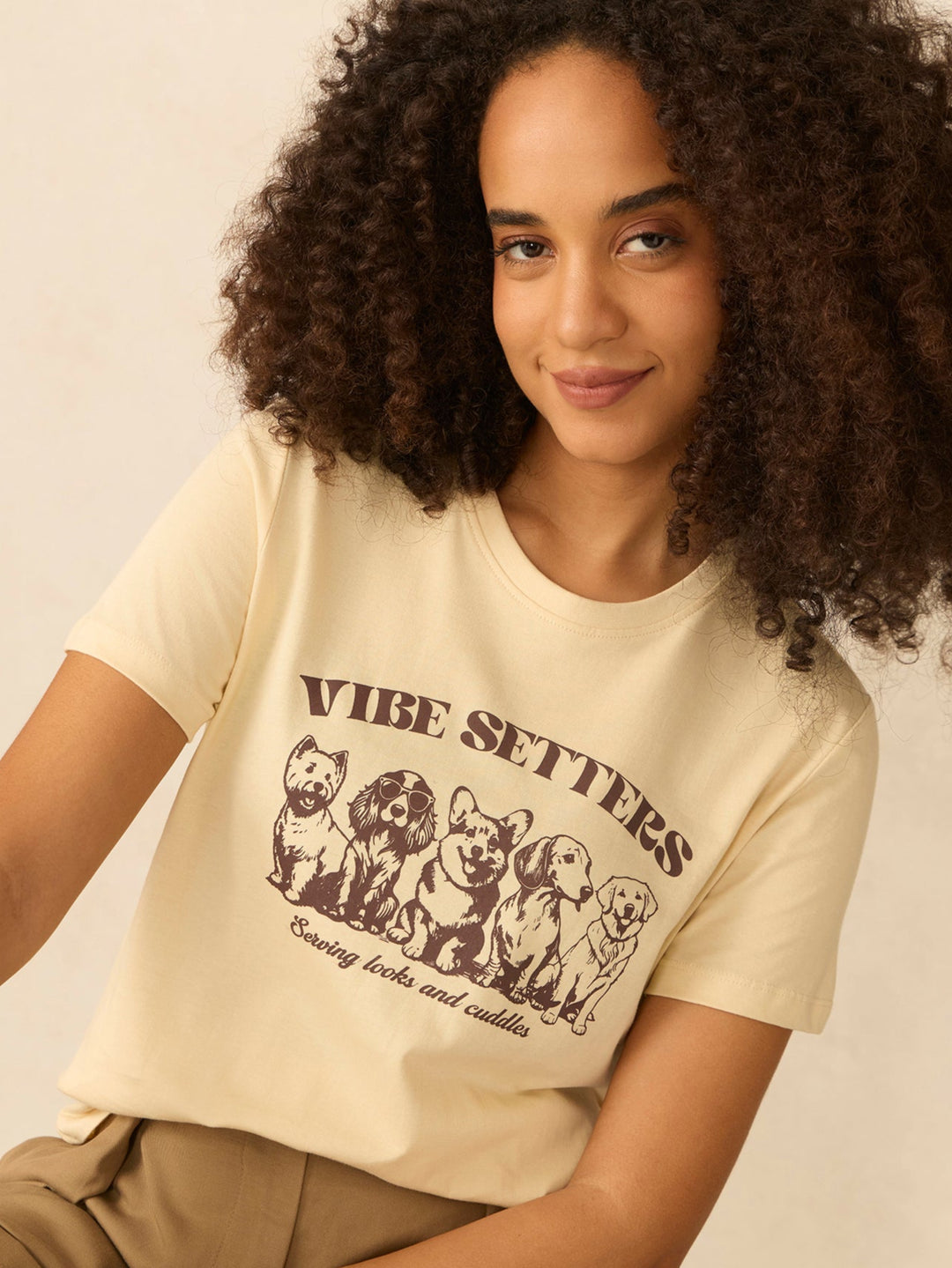 Beige Short Sleeves Crew Neck T-Shirt