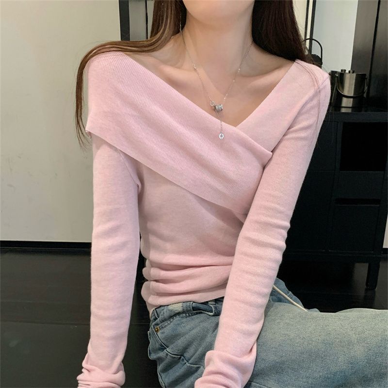Pink Off-Shoulder Flat Knit Top