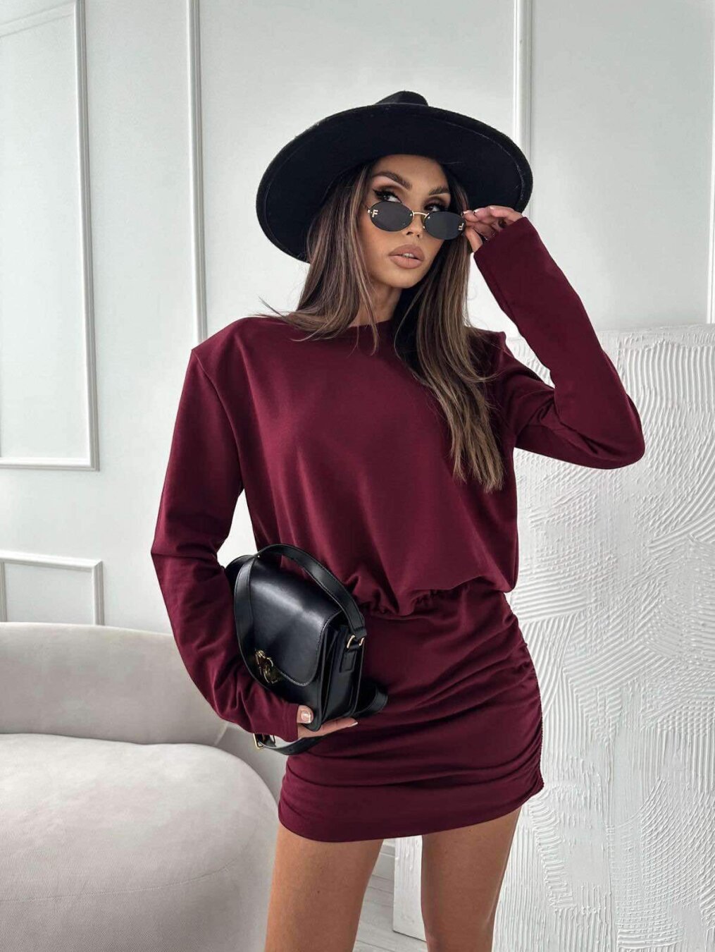 Side Red Ruched Dress