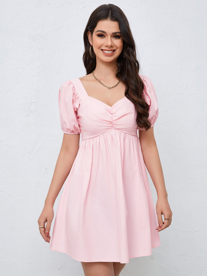 Pink Puff Sleeved Skater Dress