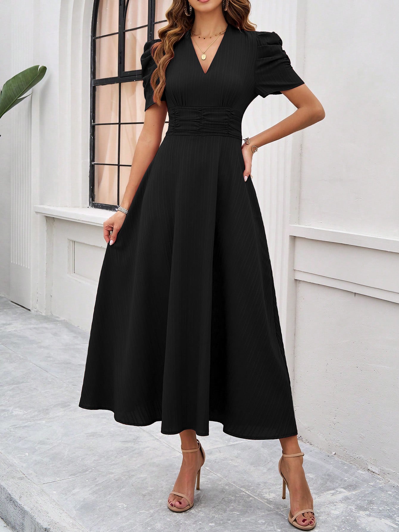 Black Fit And Flare Midi Dress