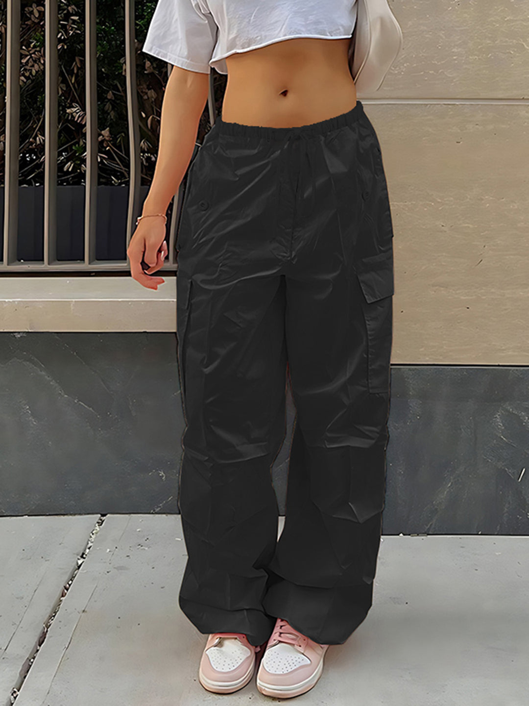 Solid Black Parachute Pants