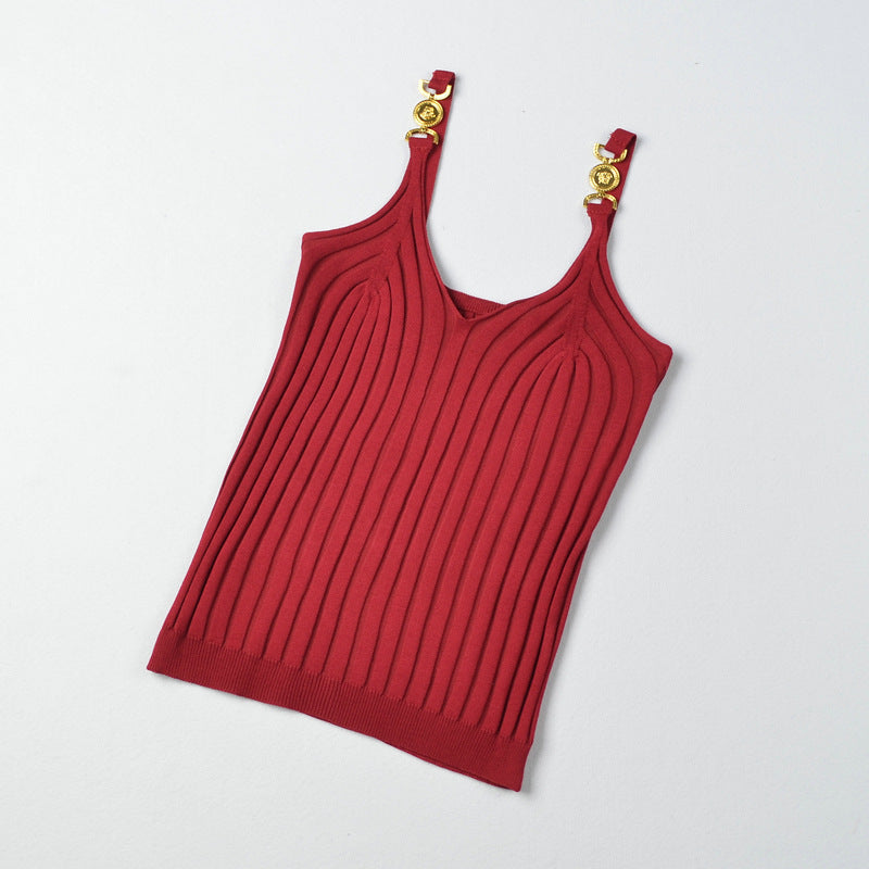 Red Gold Buckle Strap Cami