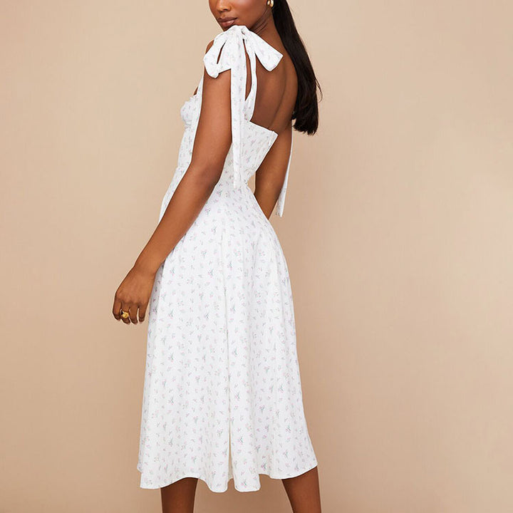 White Centre Ruched Tie Up Dress