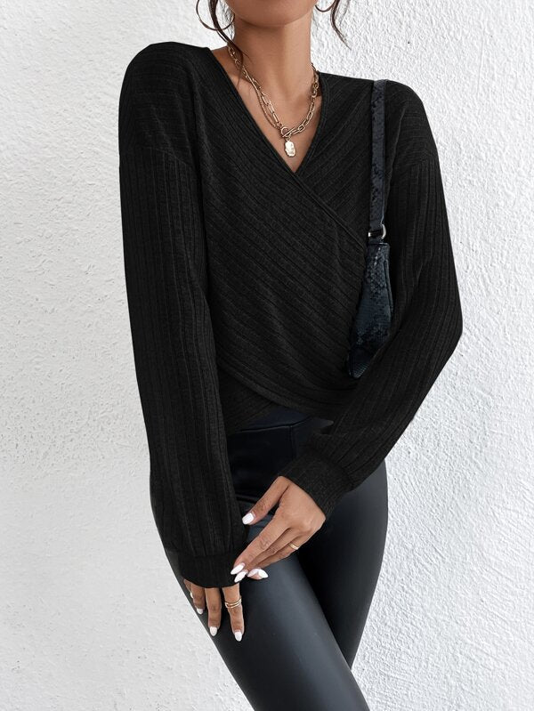 Black Wrap Look Top