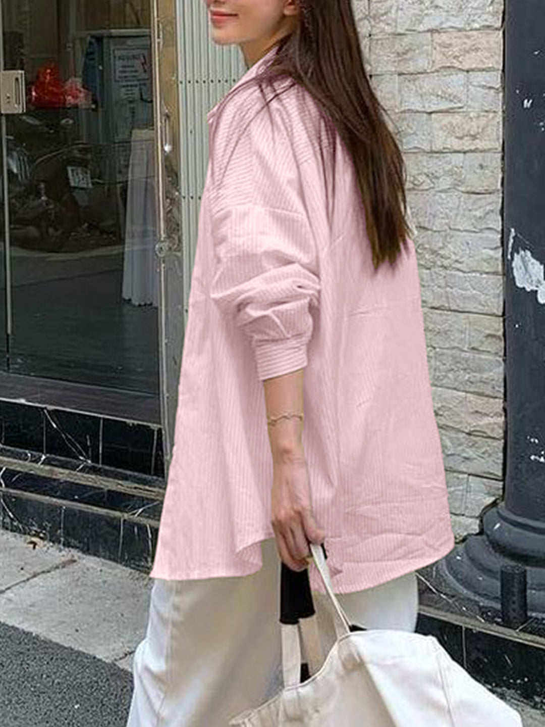 Pink Full Sleeve Striped Button Down Collared Shirt