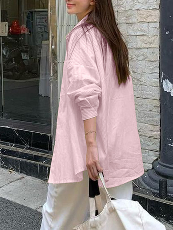 Pink Full Sleeve Striped Button Down Collared Shirt