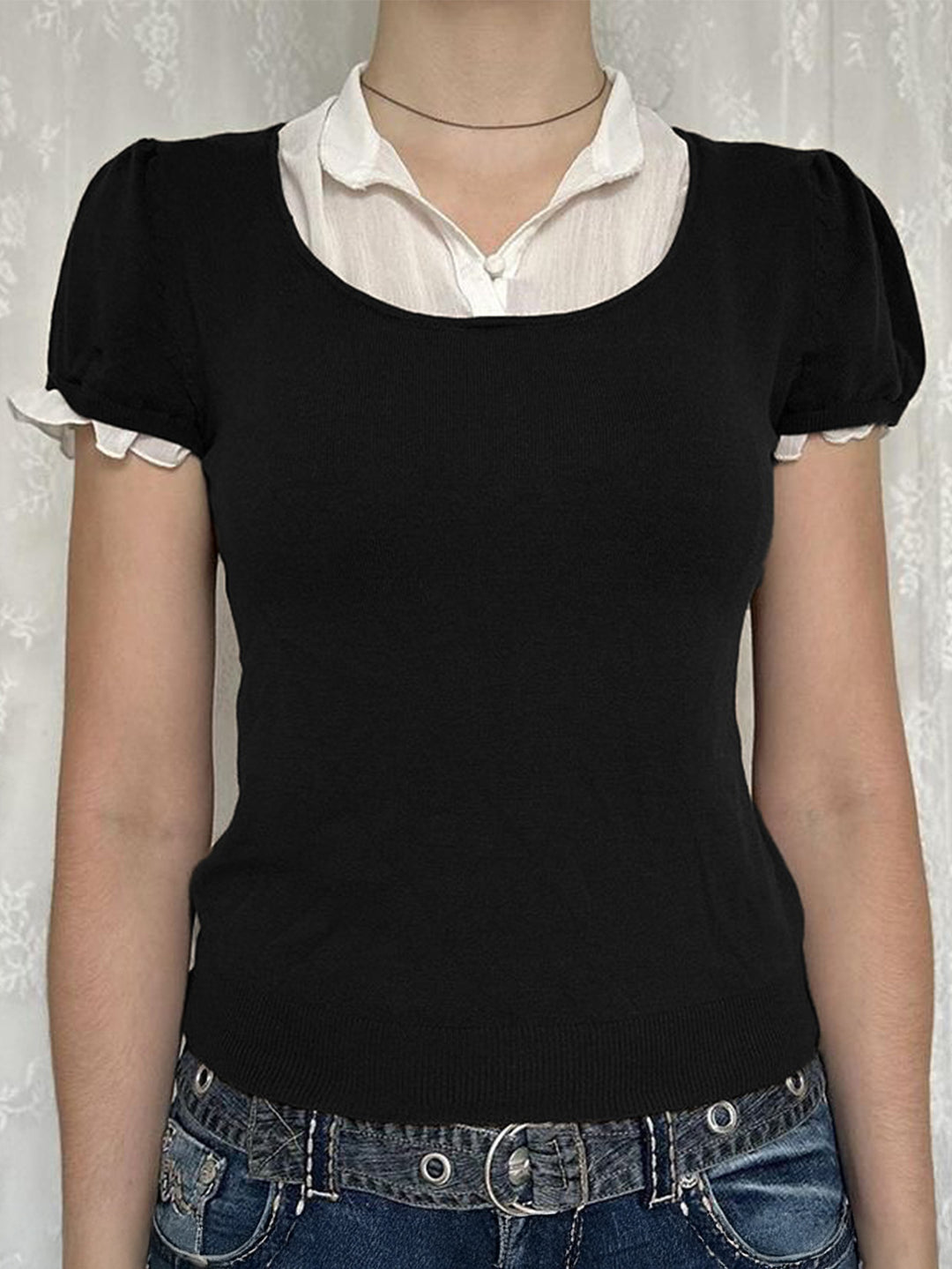Black Contrast Two Piece Top