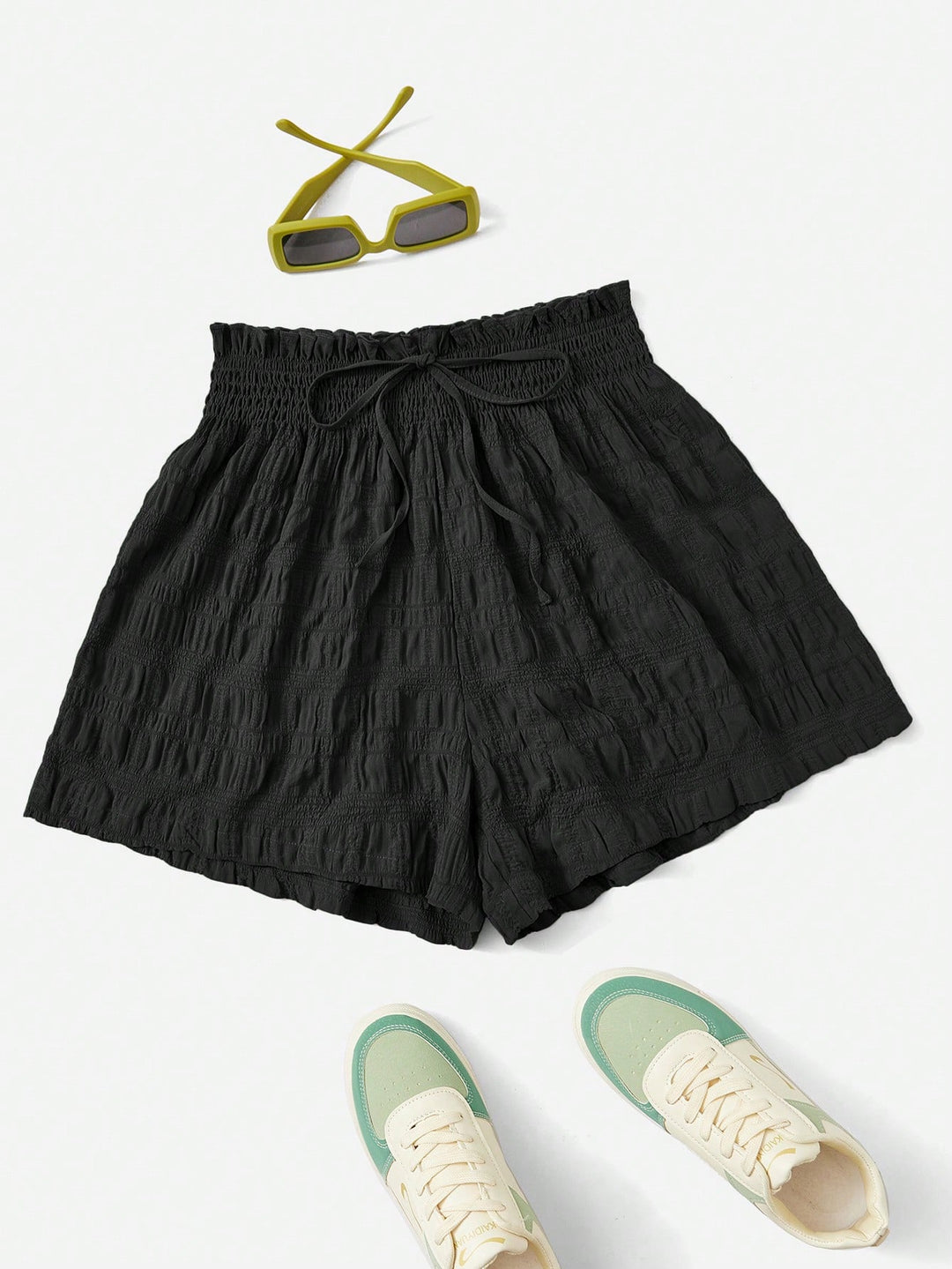 Black Flowy Textured Shorts