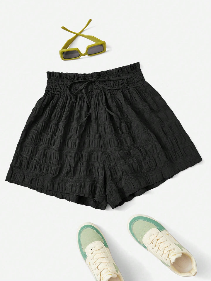 Black Flowy Textured Shorts
