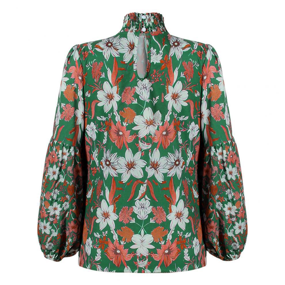 Olive High Neck Printed Full Sleeved Top