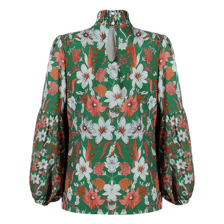 Olive High Neck Printed Full Sleeved Top