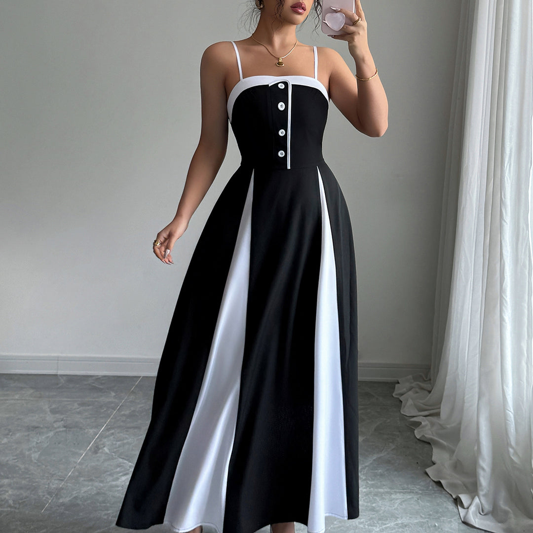 Black Shoulder Strap Colour Block Dress