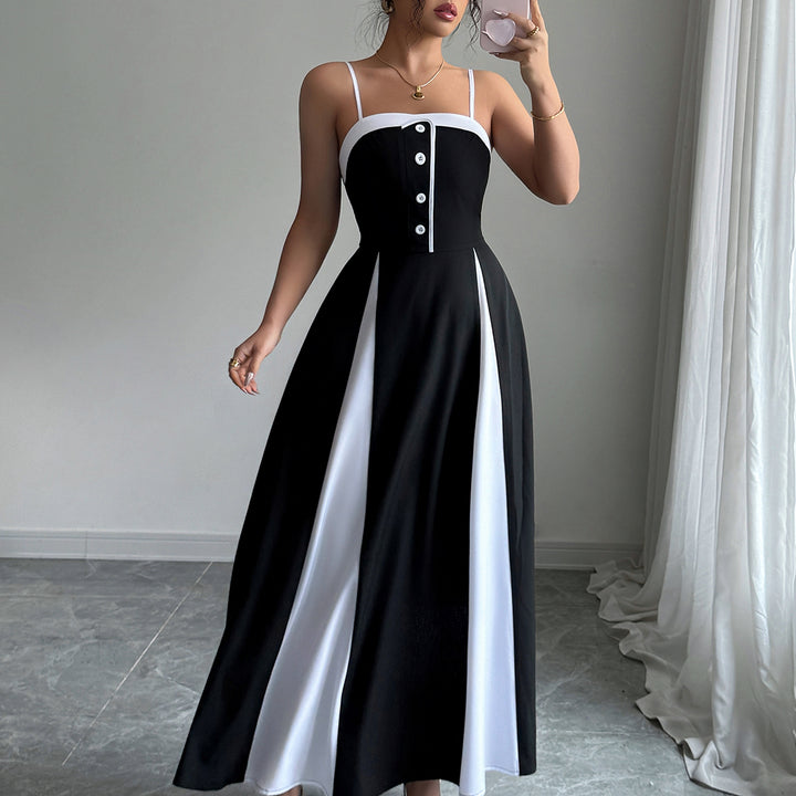 Black Shoulder Strap Colour Block Dress